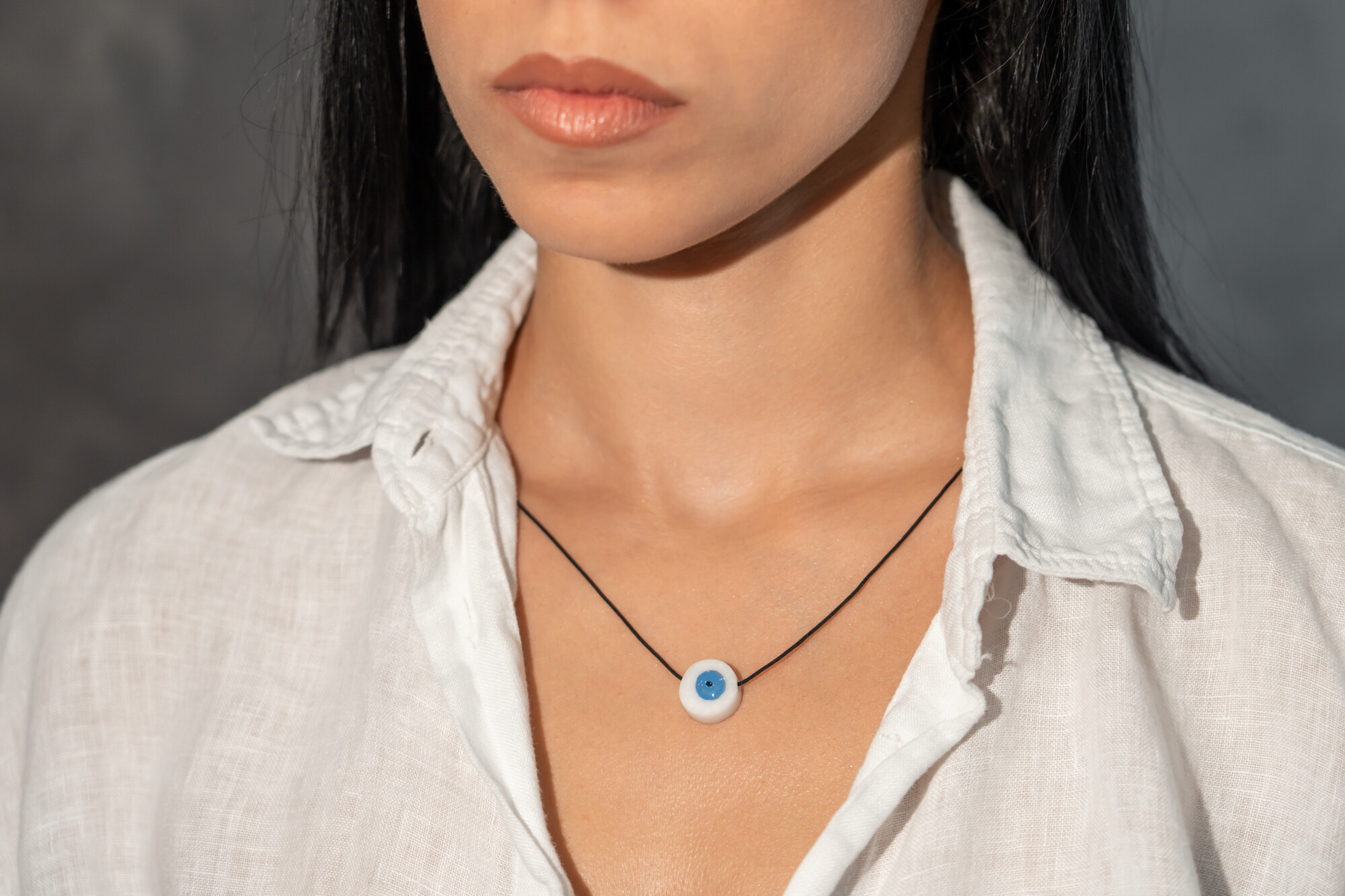 TOTEM 04 Eye Necklace – White Thassos Marble & Red Eye - Image 6